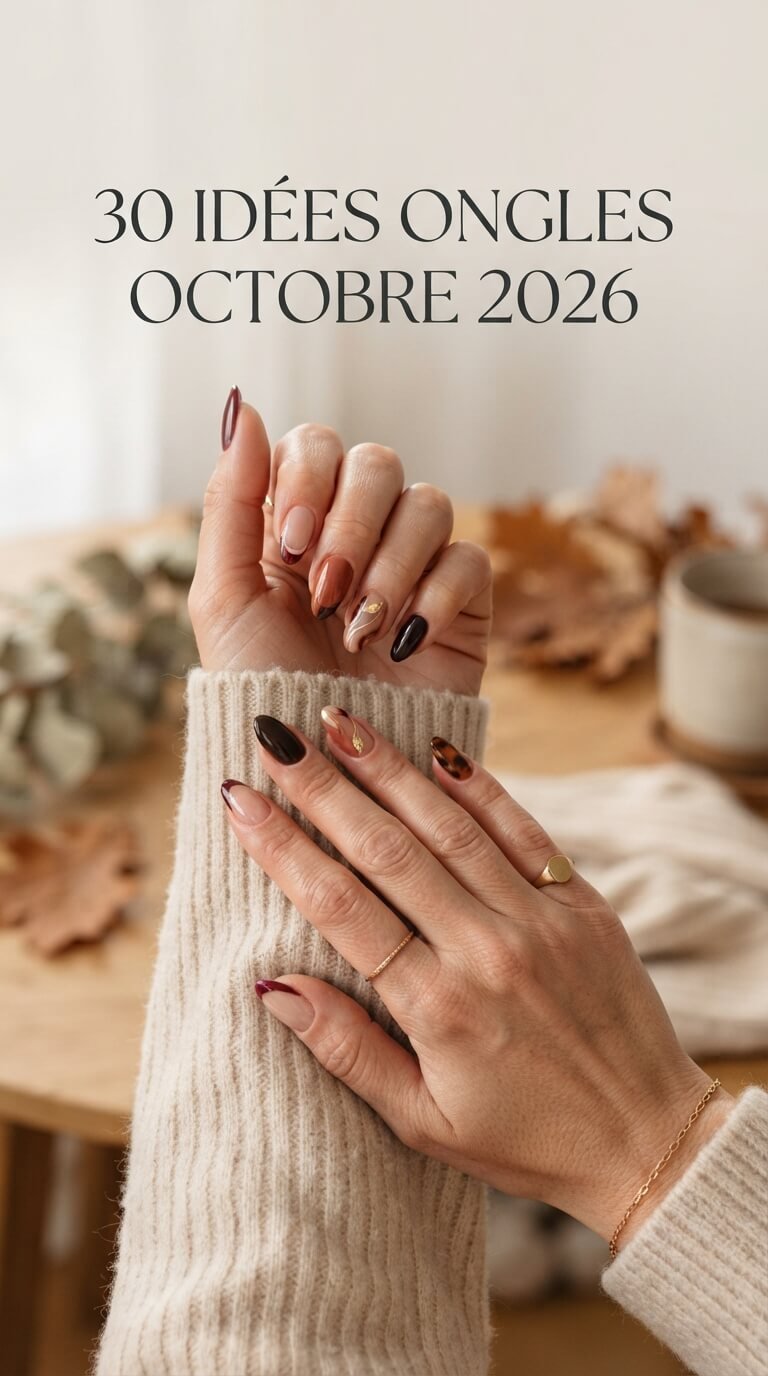 Ongles octobre 2026 avec manucure bordeaux chocolat et terracotta