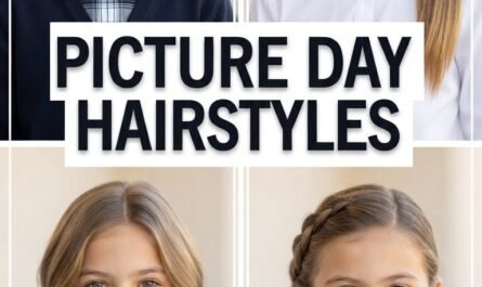 35+ picture day hairstyles including half-up bows, ponytails, waves and braids for school photos.