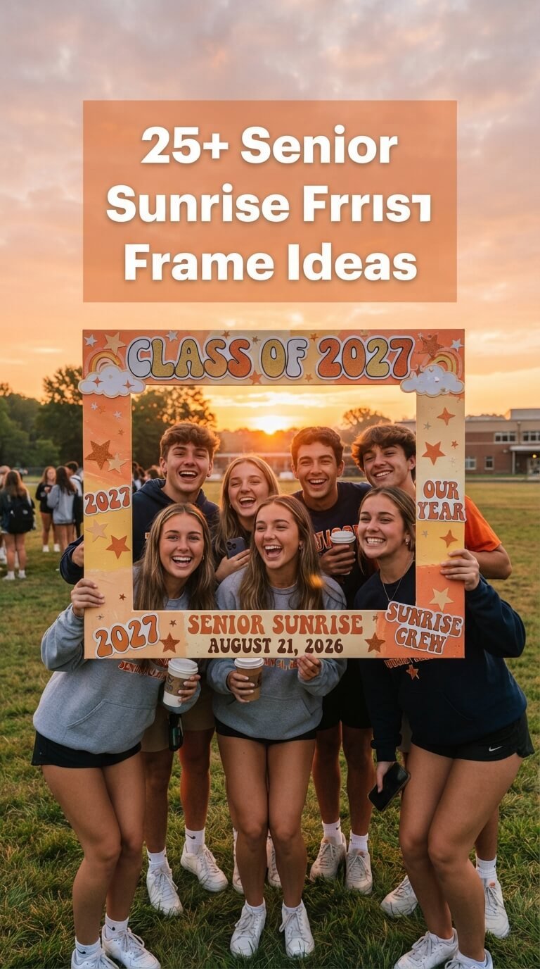 DIY Class of 2027 Senior Sunrise photo frame used by students at sunrise.