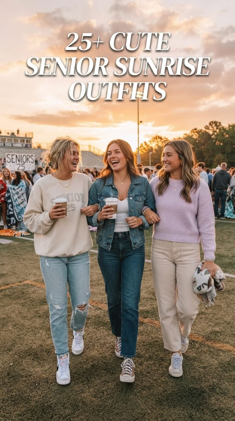 Three stylish and comfortable Senior Sunrise outfit ideas for high-school seniors.