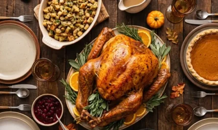 thanksgiving dinner ideas full menu on a rustic table