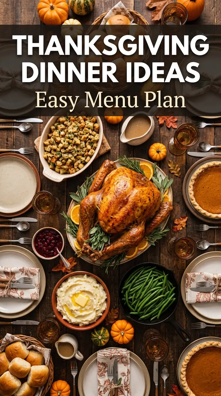 thanksgiving dinner ideas full menu on a rustic table